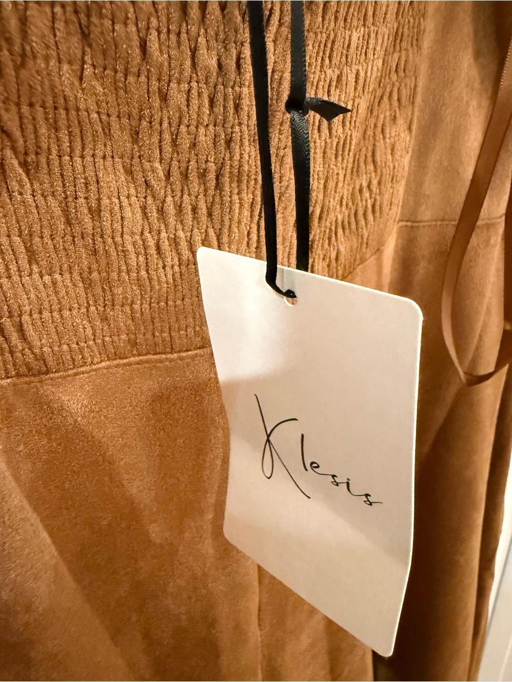 Klesis Emma Suede Corset Midi Dress- Camel, NEW, Size Large - Picture 9 of 10